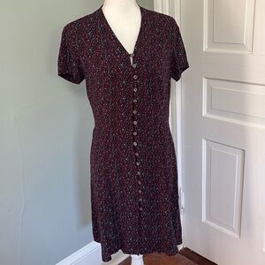 Laura Ashley Vintage Y2K Button Down Floral Midi Sun Dress Red White Blue Size 8